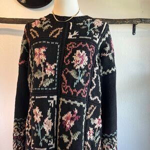 Vintage 90s Heirloom Rose Floral Chunky Knit Oversized Sweater Size Large